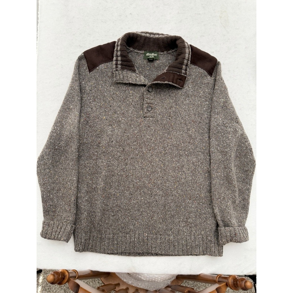 Eddie Bauer 1/4 Button Wool Blend Pullover Sweater Men's XL Brown AMAZING SHAPE
